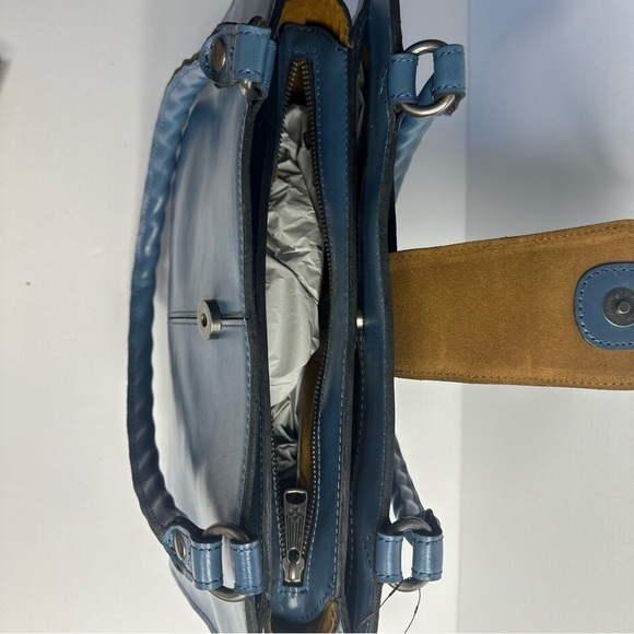 Patricia Nash Safflower Blue Leather Satchel Rienzo Italian Pheasant New - Picture 11 of 14